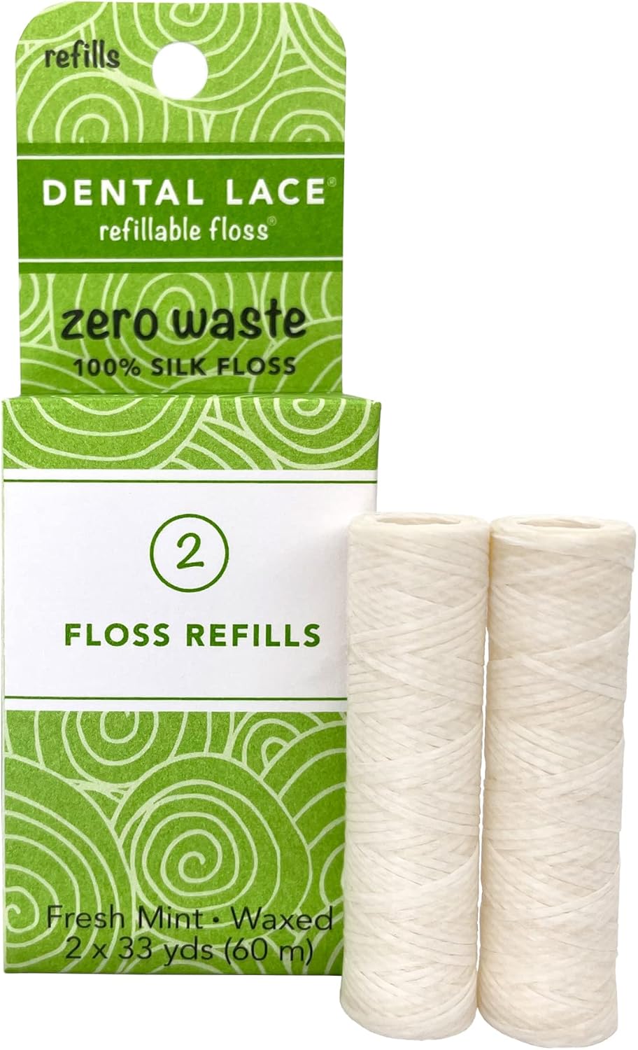 Woven PTFE & PFAS Free Dental Floss Refills, 100% Silk Floss with Natural Mint Flavor - 2 Floss Refills with Recyclable Packaging, 66 Yards