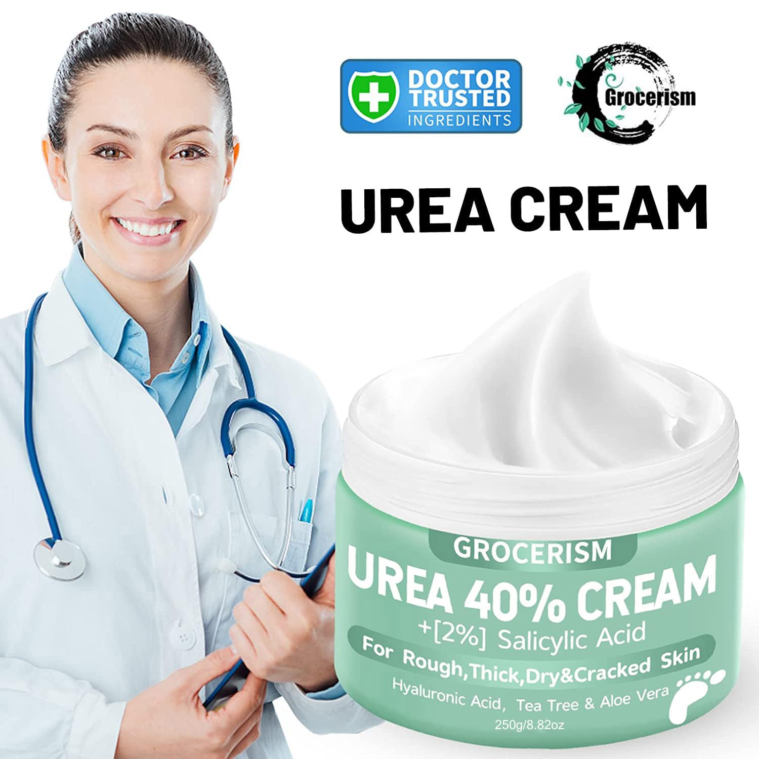 Urea Cream 40 Percent For Feet Plus 2% Salicylic Acid 8.82 oz || Foot Cream and Hand Cream Maximum Strength with Hyaluronic Acid, Tea Tree,and Aloe Vera for Deep Moisturizes, Callus Remover and Soften - Image 2