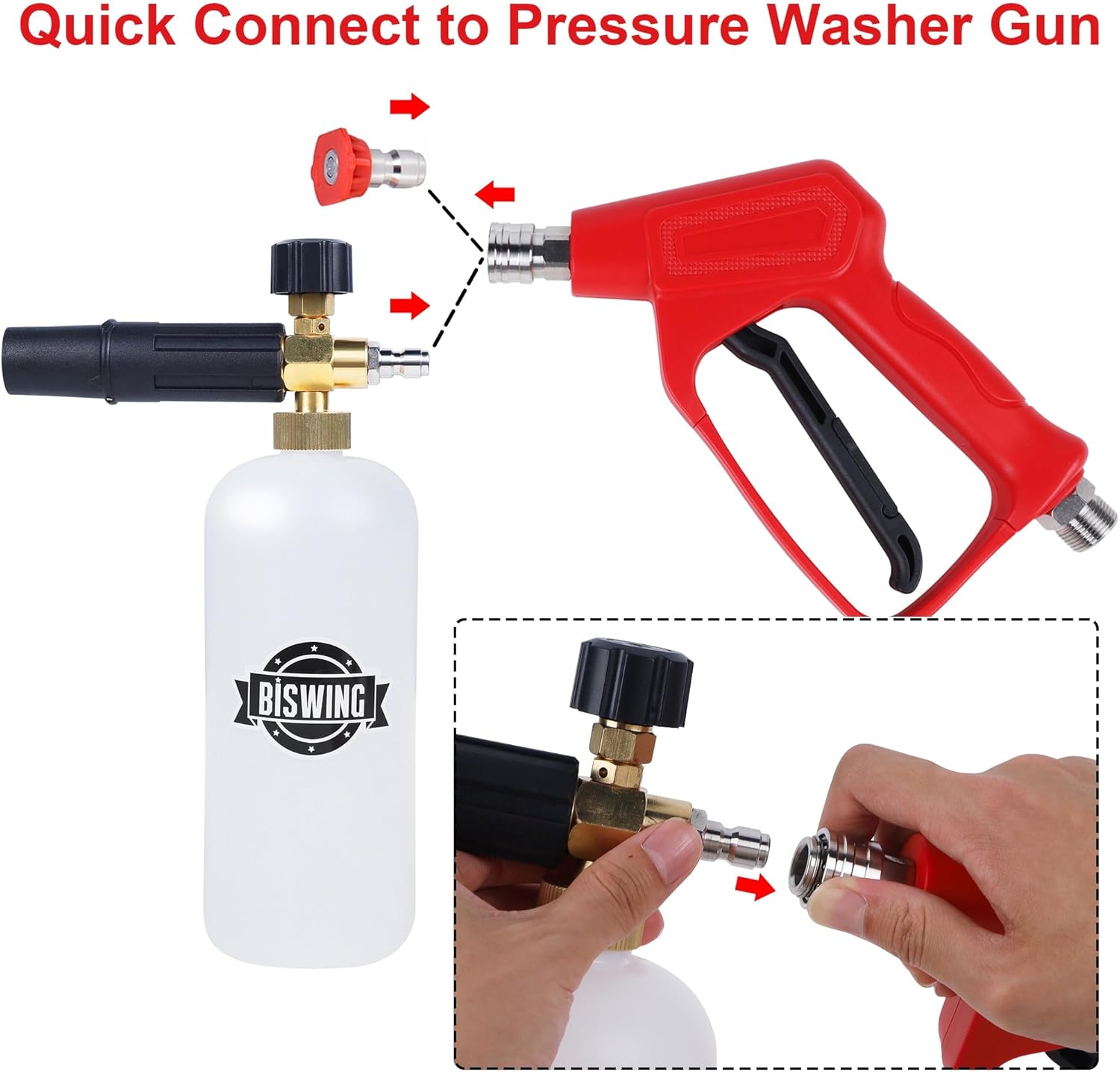 Biswing 4000 PSI Pressure Washer Gun Kit with 1 Liter Foam Cannon and 5 Nozzle Tips - Image 8