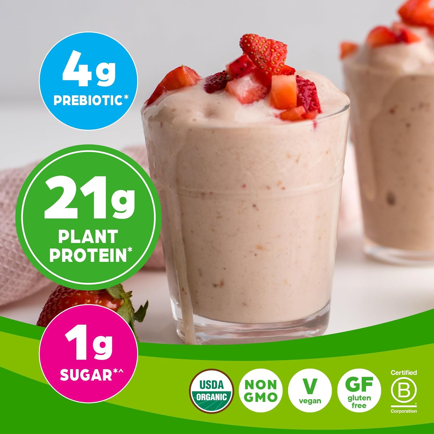 Orgain Organic Vegan Protein Powder Strawberries Cream 2.03 Lb 21g Protein Gluten Free No Sugar Added - Image 3