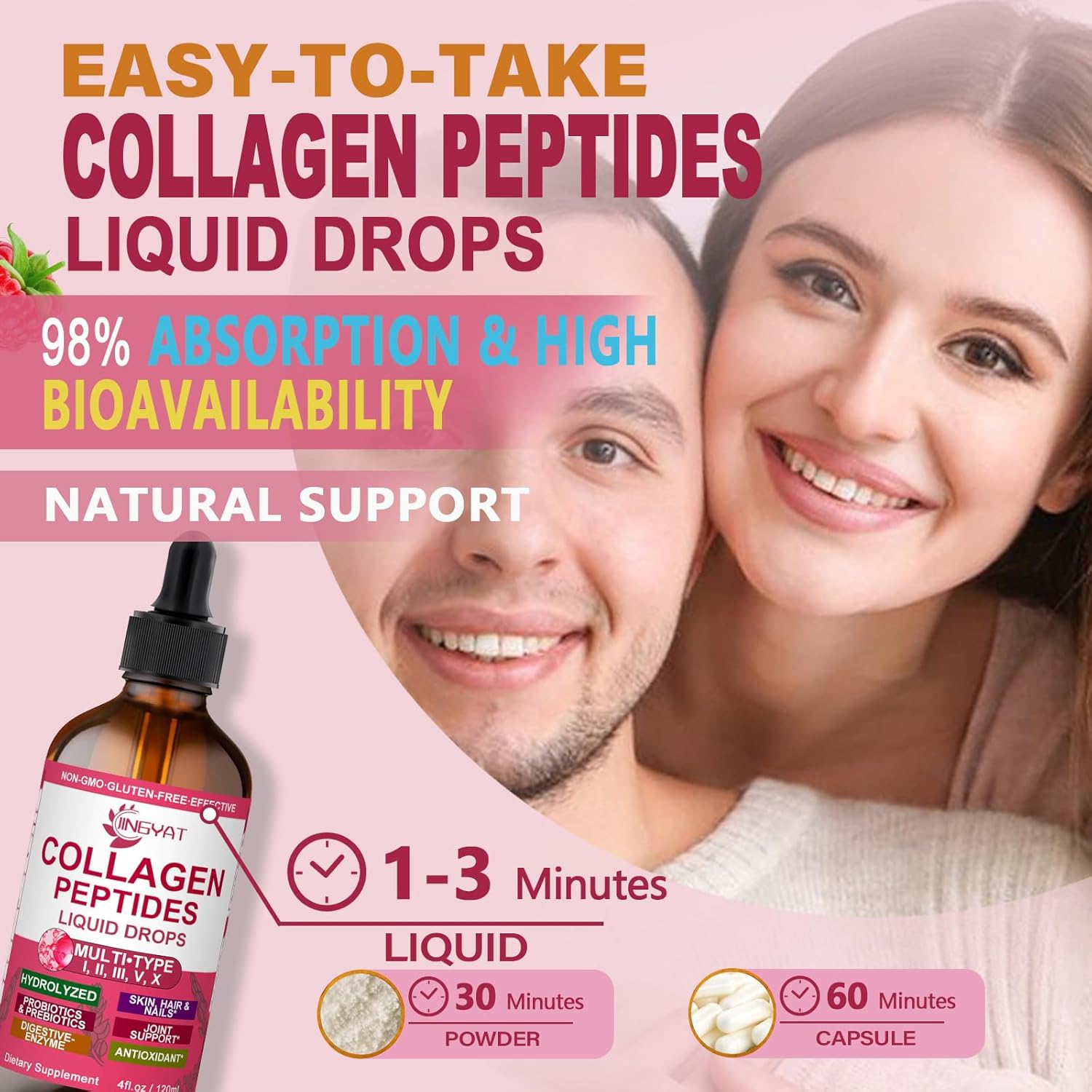 Collagen Peptides Liquid Drops, Multi Collagen Peptides for Women w/ Glucosamine Chondroitin MSM Biotin, Hydrolyzed Collagen Peptides Supports Skin Hair Nail Joints Bones Gut Health, 60 Servings - Image 4