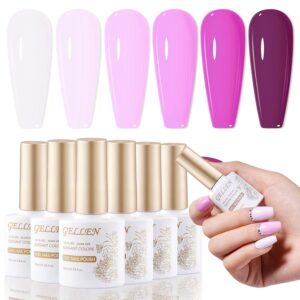 GELLEN Pinkish Purple Gel Nail Polish, Spring Summer Light Purple Gel Polish Pastel 6 Colors Set, No Wipe Soak Off Glossy UV Light Gel for Natural Acrylic Nails Salon Home, Chip Resistant, Non-toxic