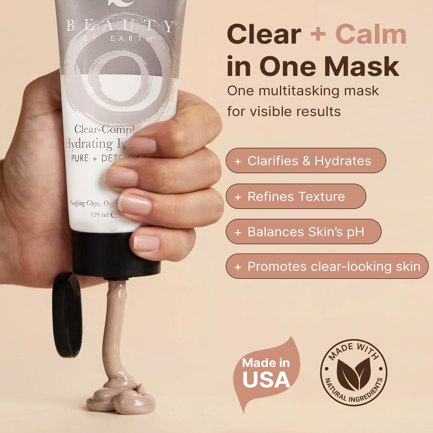 Beauty by Earth Clay Mask for Face - USA Made with Organic & Natural Ingredients, Non-Drying Pore Cleansing Mud Mask, Skin Care Facial Mud for Women & Men, Minimizes Pores and Excess Oil - Image 3