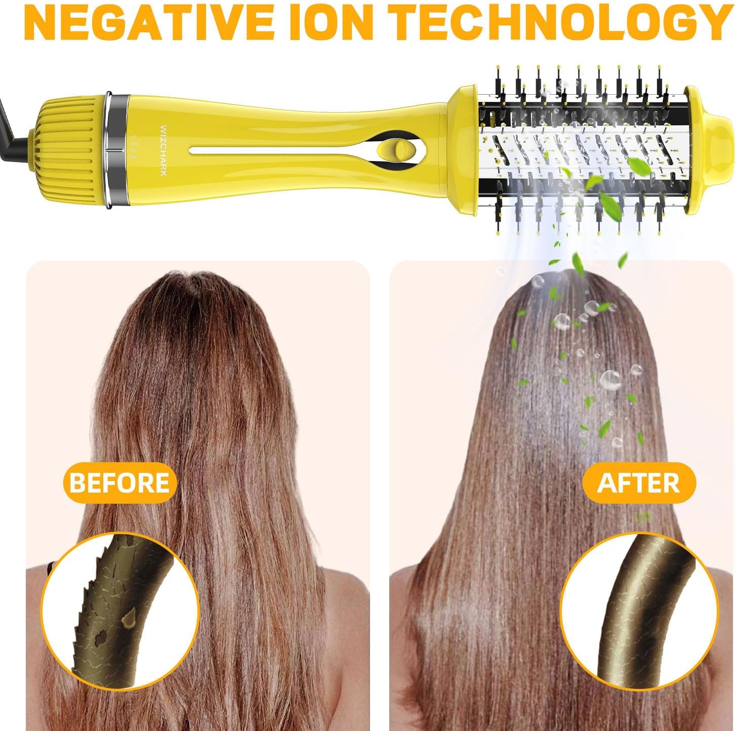 Dual Voltage WIZCHARK Hot Air Brush Volumizer & Ionic Blow Dryer Brush for Straight & Curling Hair, Oval Blowout Brush for Salon & Travel, 110V-240V - Image 6
