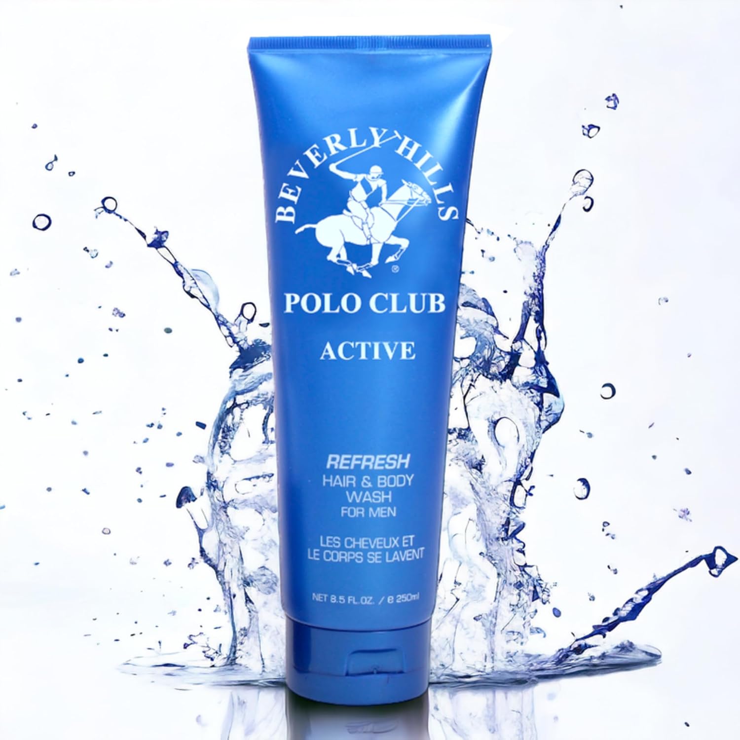 Beverly Hills Polo Club Refreshing and Cleansing Hair and Body Wash for Men with Luxury Designer Scents BHPC 8.5 oz (Active)