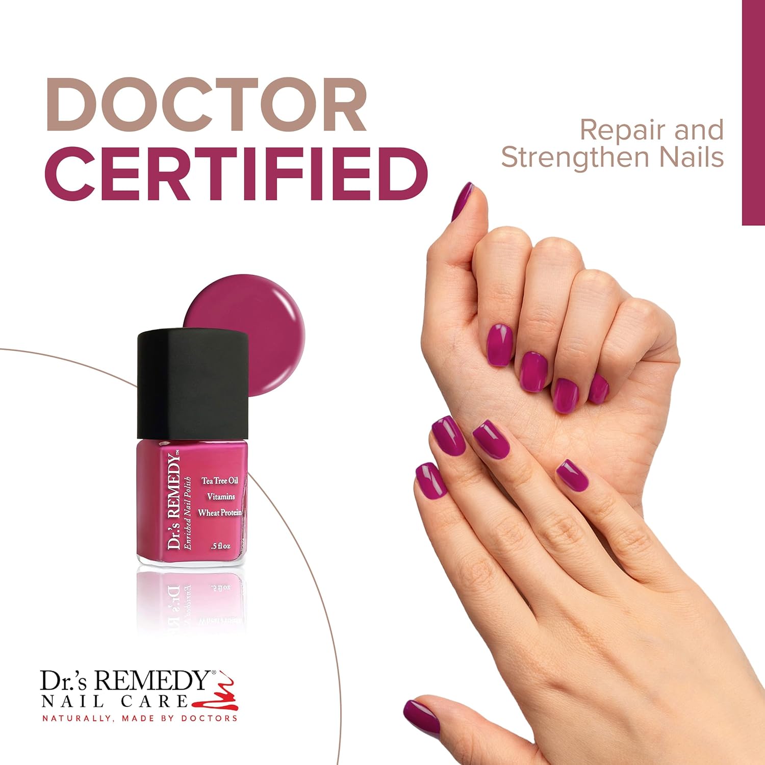 Dr's Remedy Enriched 0.5 oz Non-Toxic Organic Doctor Formulated HOPEFUL Hot Pink Nail Polish - Image 2