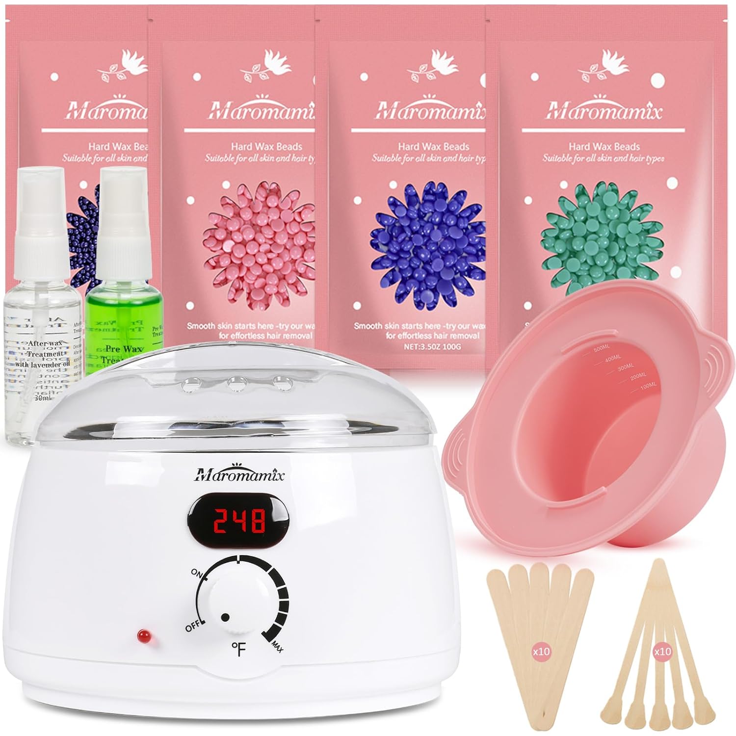 Waxing Kit -Digital Wax Warmer Machine for Hair Removal with 4 Packs of Hard Wax Beads & Silicone Pot for Full Body, Legs, Face, Eyebrows, Bikini, Brazilian at Home Waxing Kit for Women Men