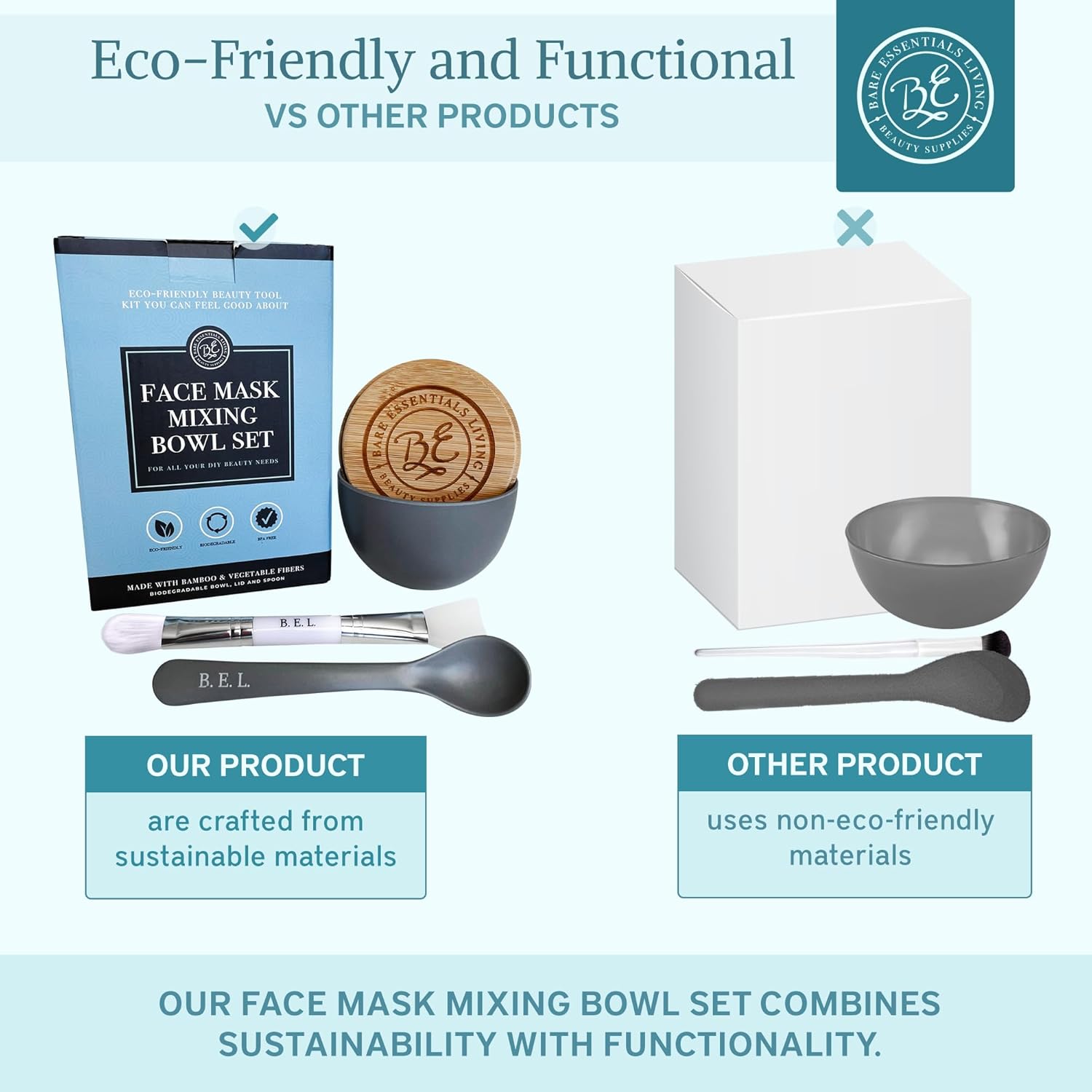 Grey Clay Face Mask Mixing Bowl Set with Bamboo Lid, Spoon, and Dual-Sided Brush for DIY Skincare - Image 4