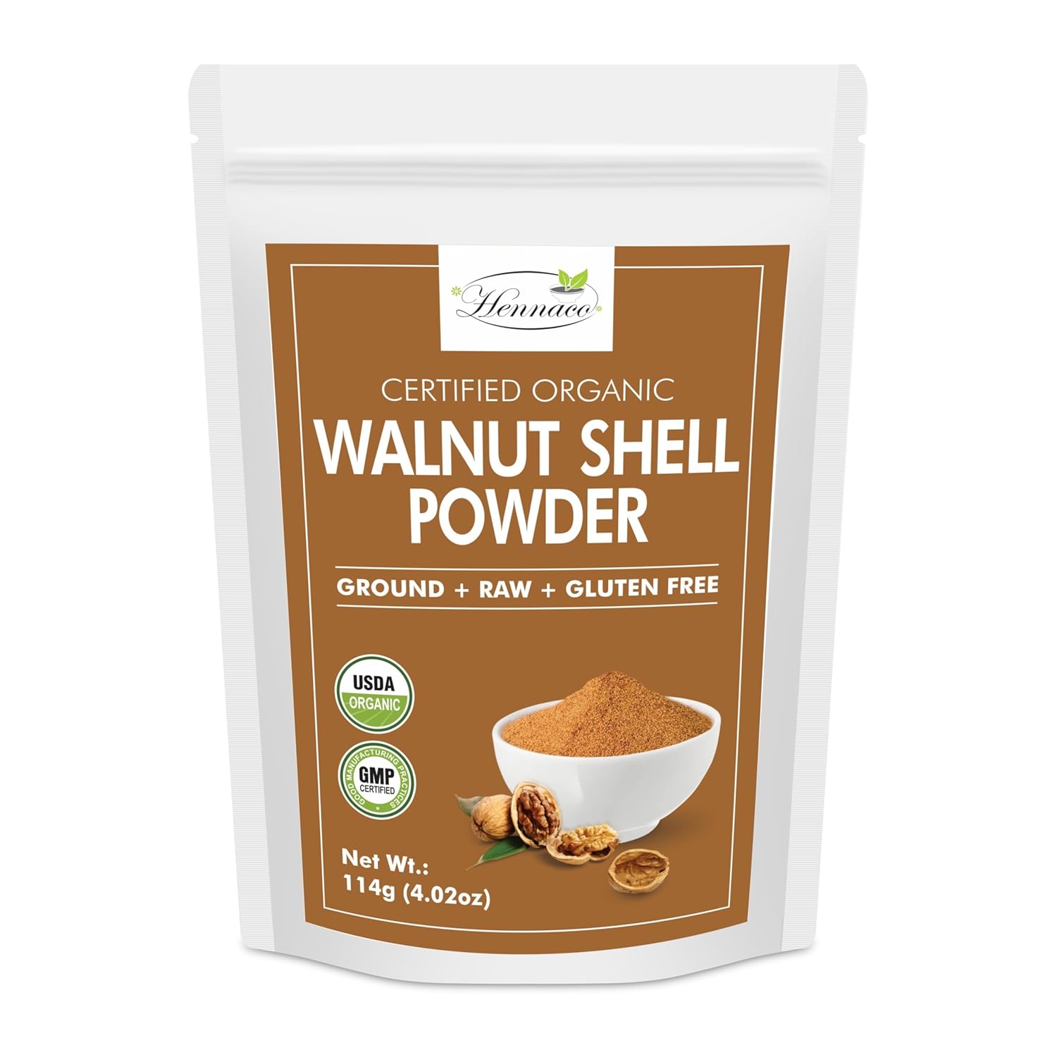 Organic Walnut Shell Powder| Natural Exfoliant | Resealable Zip Lock Pouch | USDA Organic| Pure & Natural Powder for Skin | Suitable for Face, body, & Foot Scrub | 114 Grams (4 OZ)