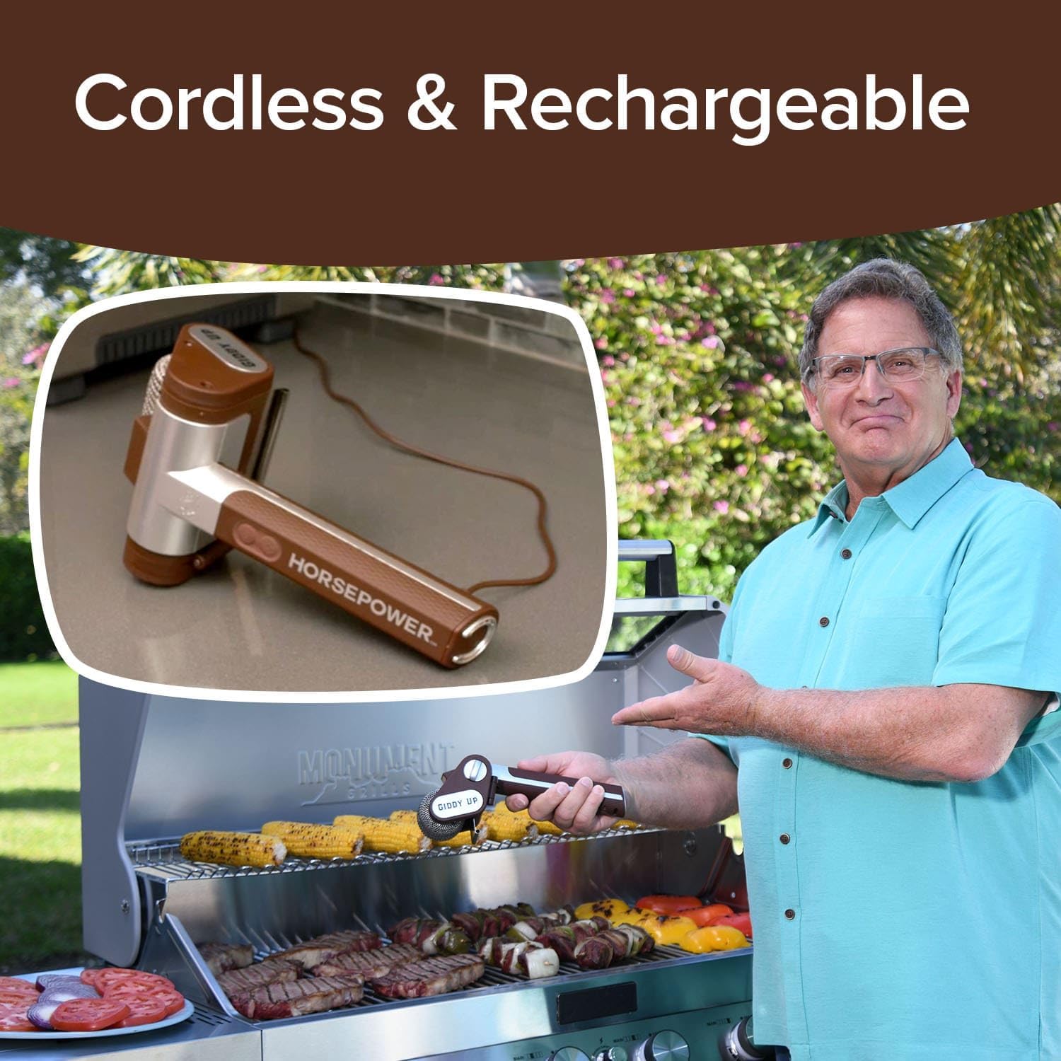 HorsePower Giddy Up Grill Cleaner AS-SEEN-ON-TV! – Cordless, Rechargeable BBQ Tool with 350 RPM Stainless Roller, LED Light – Patents Pending – From BulbHead, a Family-Owned American Brand - Image 9