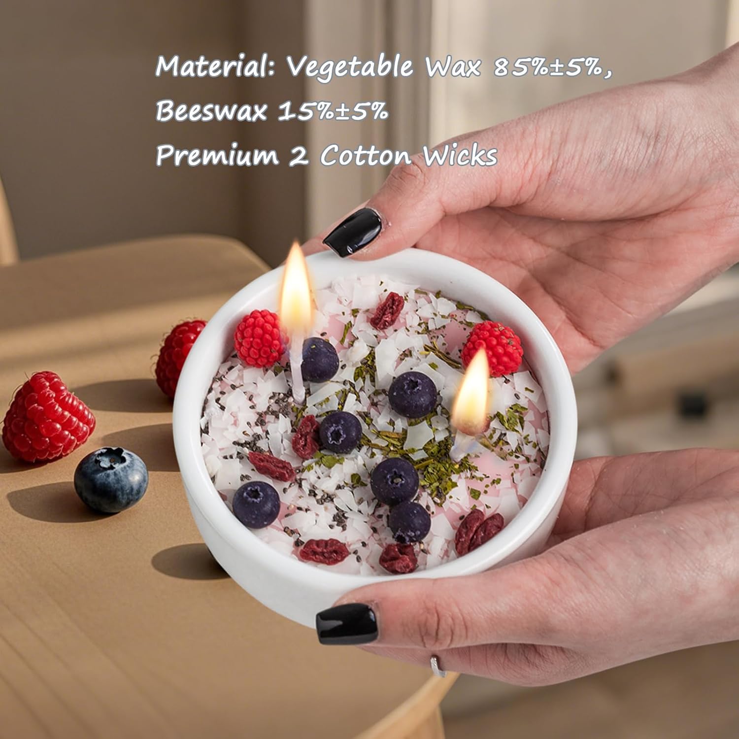 Soy Candle Fruit Yogurt Bowl with 2 Wicks - Blueberry Raspberry Cranberry Scent Gift - Image 2