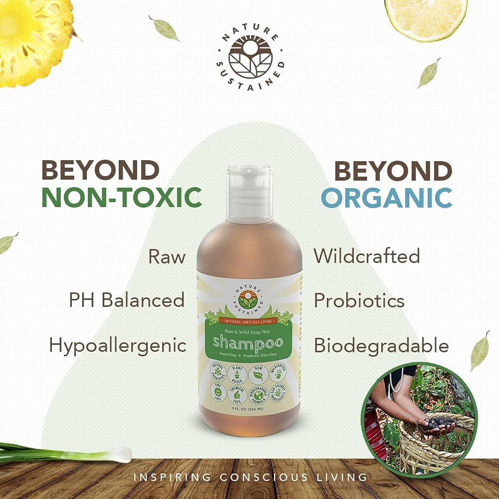 Natural Shampoo - Organic, Raw & Wildcrafted with Probiotics, Hypoallergenic Natural & Sulfate Free Shampoo for Sensitive Scalp, Dry Hair, Dandruff, Eczema & Psoriasis, 9oz, Original - Image 3