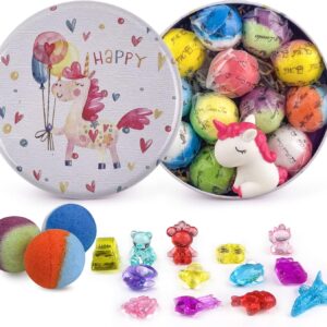 Bath Bombs for Kids, 12pcs Bath Bombs with Surprise Crystal Toys Inside, Handmade Natural and Organic Bubble Bath Fizzies, Birthday Easter Gift for Girls and Boys
