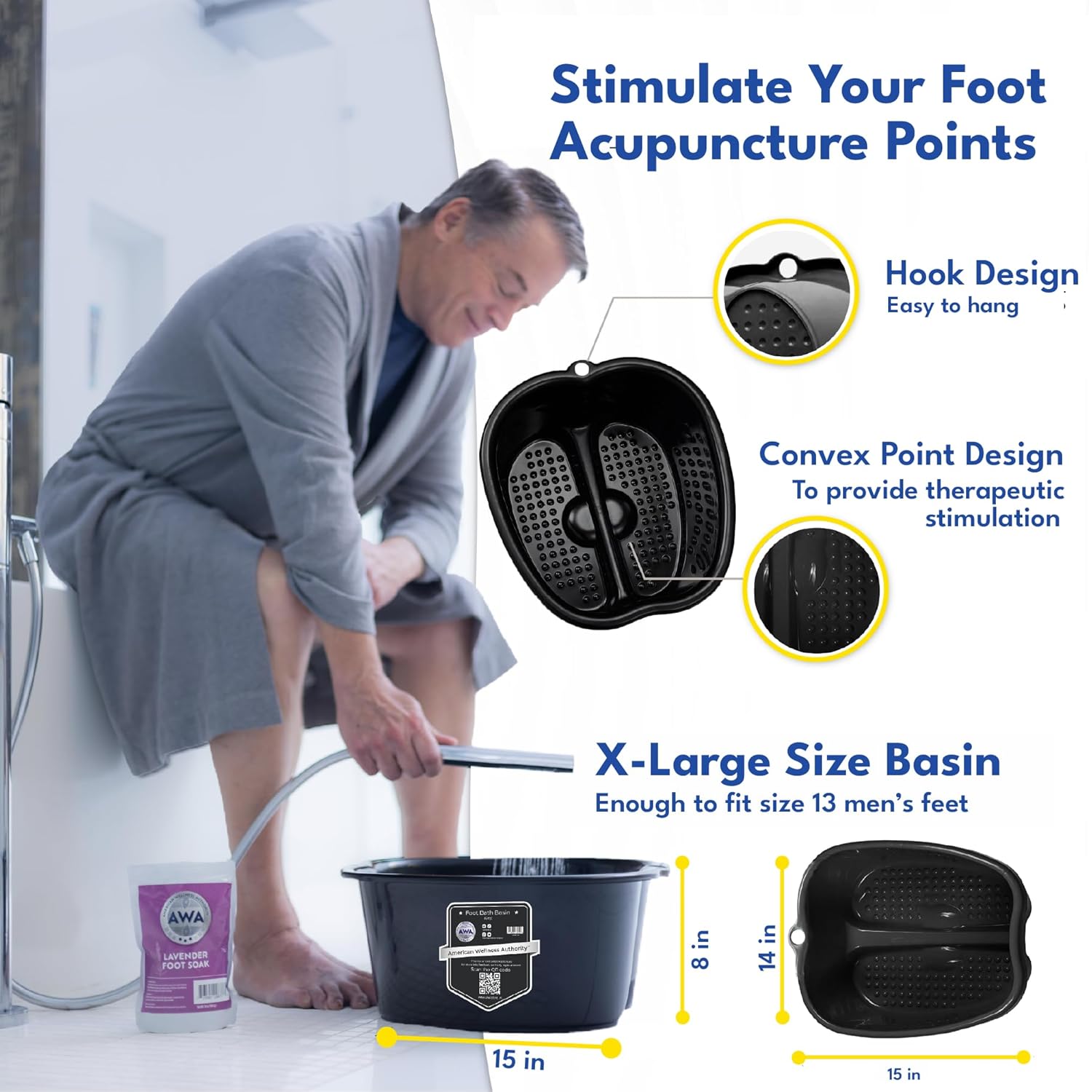 AWA Extra Large Grey Durable Plastic Foot Bath Basin for Home Pedicure Soak Tub - Image 4
