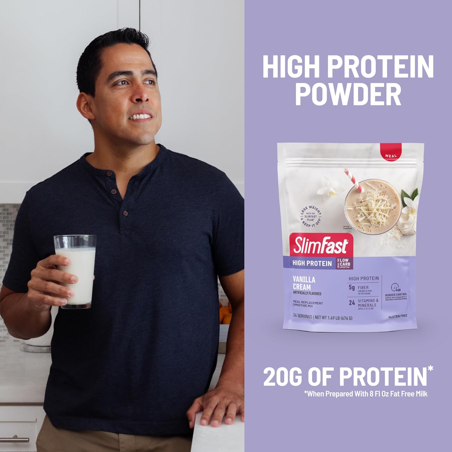SlimFast Vanilla Cream High Protein Meal Replacement Powder, Gluten Free, 26 Servings, 1.49 lbs - Image 6