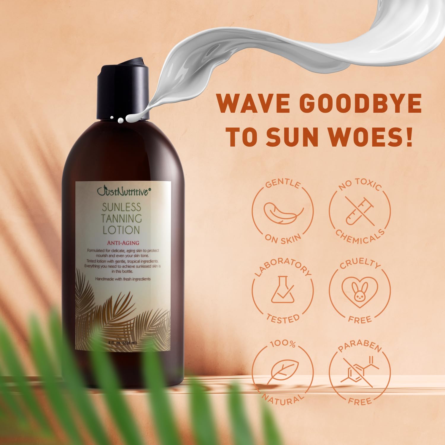 Sunless Tanning Lotion | Anti-Aging Self-Tanner | Body Tanning | Sun Kiss Glow Bronze Finish | Bronzer Lotion For All Skin Types | Just Nutritive | 8 Oz - Image 3
