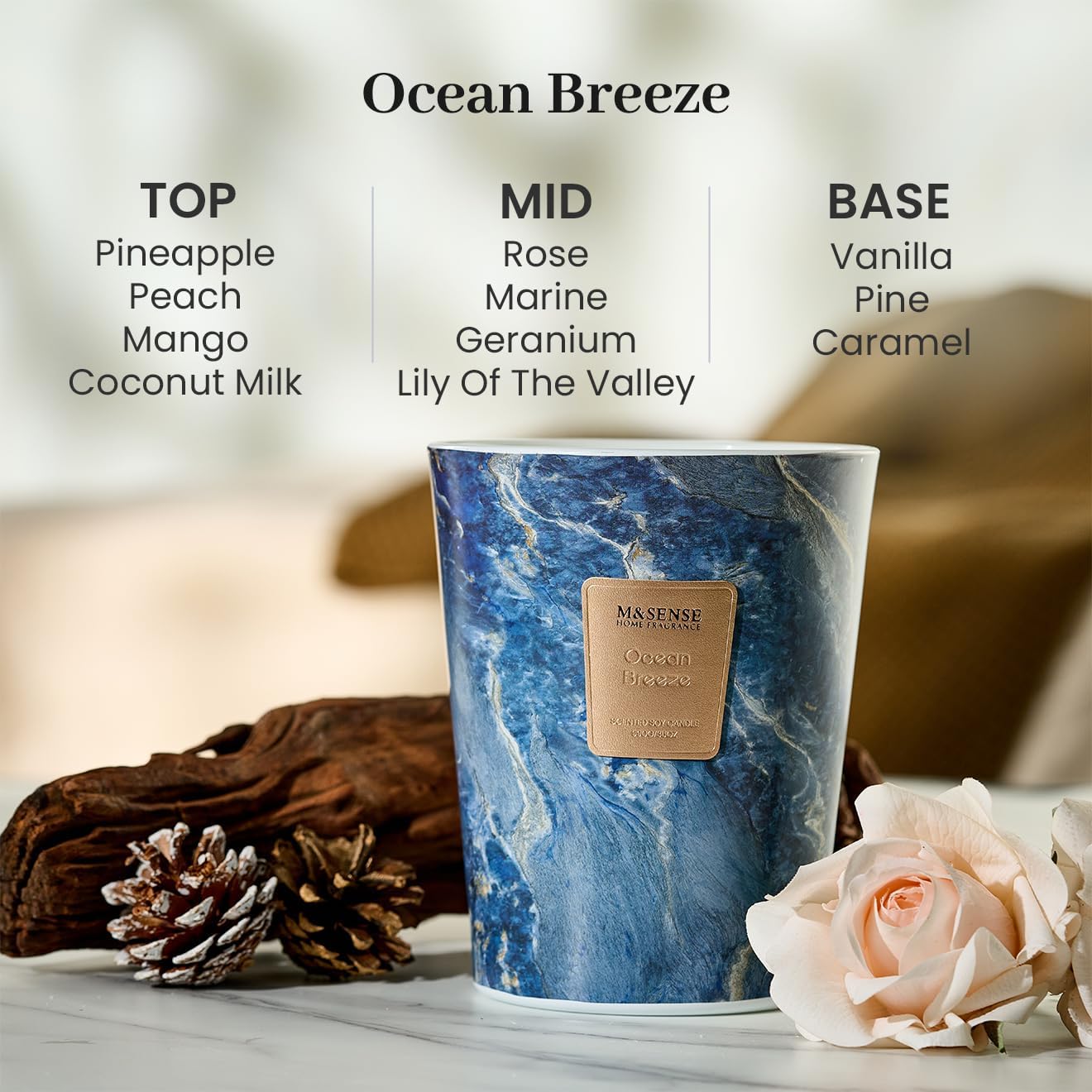 M&SENSE Ocean Breeze Scented Candles for Home, 3-Wick Highly Scented Jar Candles, 35 Oz 150 Hours Long Lasting Burning Candles Gifts for Women, Relaxing Aromatherapy Candle for Stress Relief - Image 3