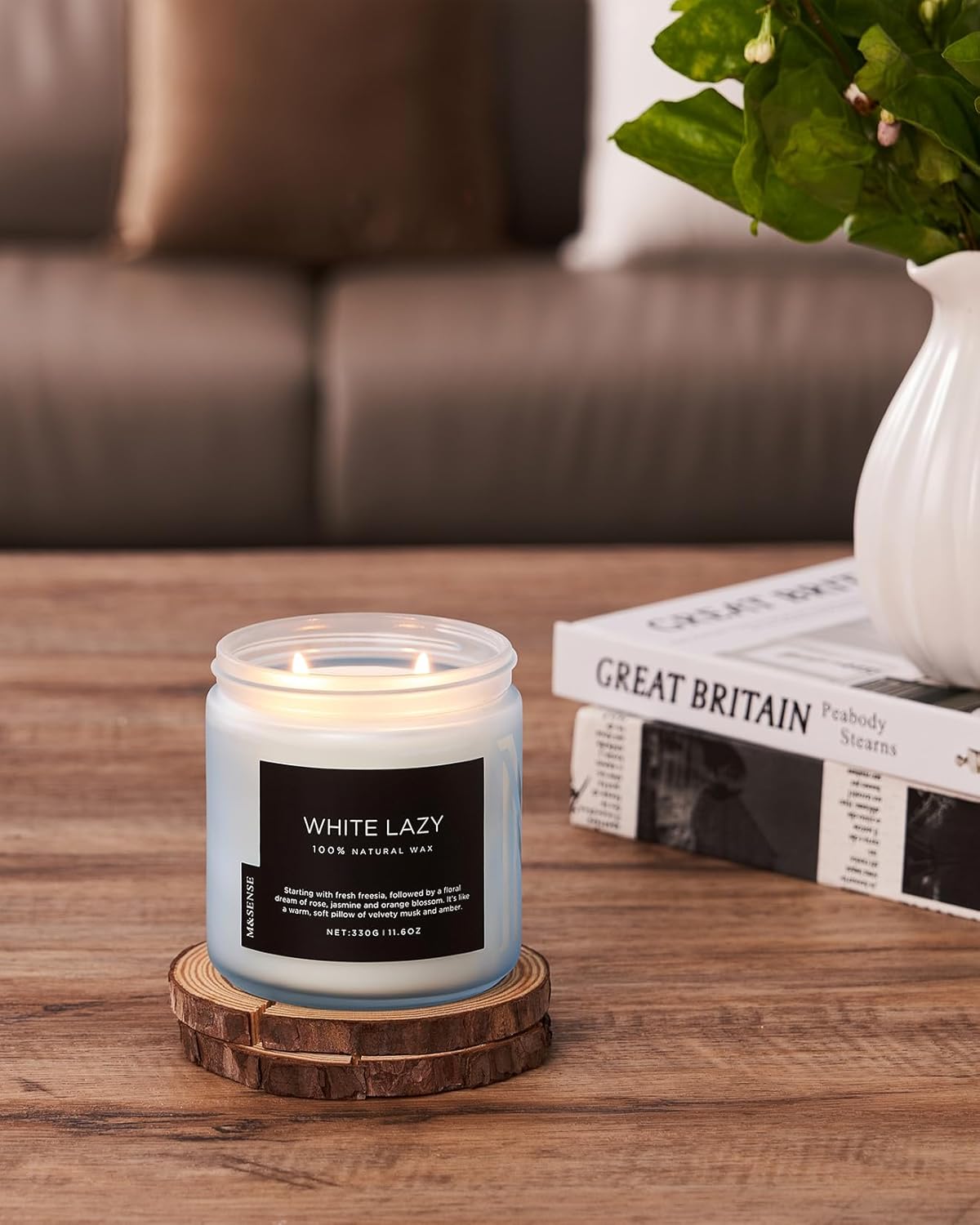 M&SENSE Jasmine & Clean Cotton Spring Scented Candle, 11.6oz Aromatherapy Gifts 2 Wick 70 Hours Long Lasting Burn, Natural Organic Soy Candle, Housewarming Gifts for Dad Mom Friends - Image 5