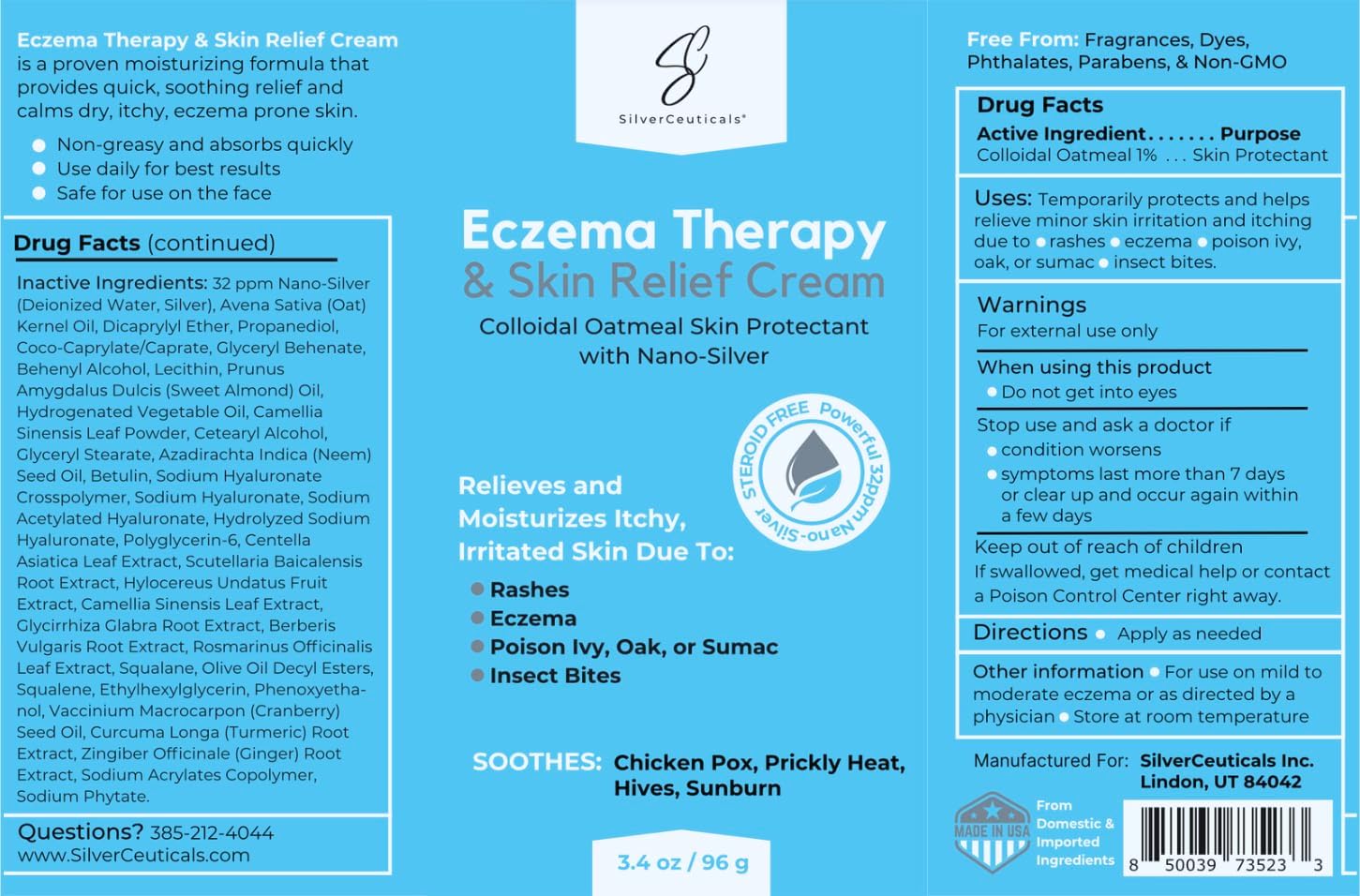 Eczema Therapy Skin Relief Cream 3.4oz for Rashes, Hives, Irritation, Sunburn, Bites - Image 3