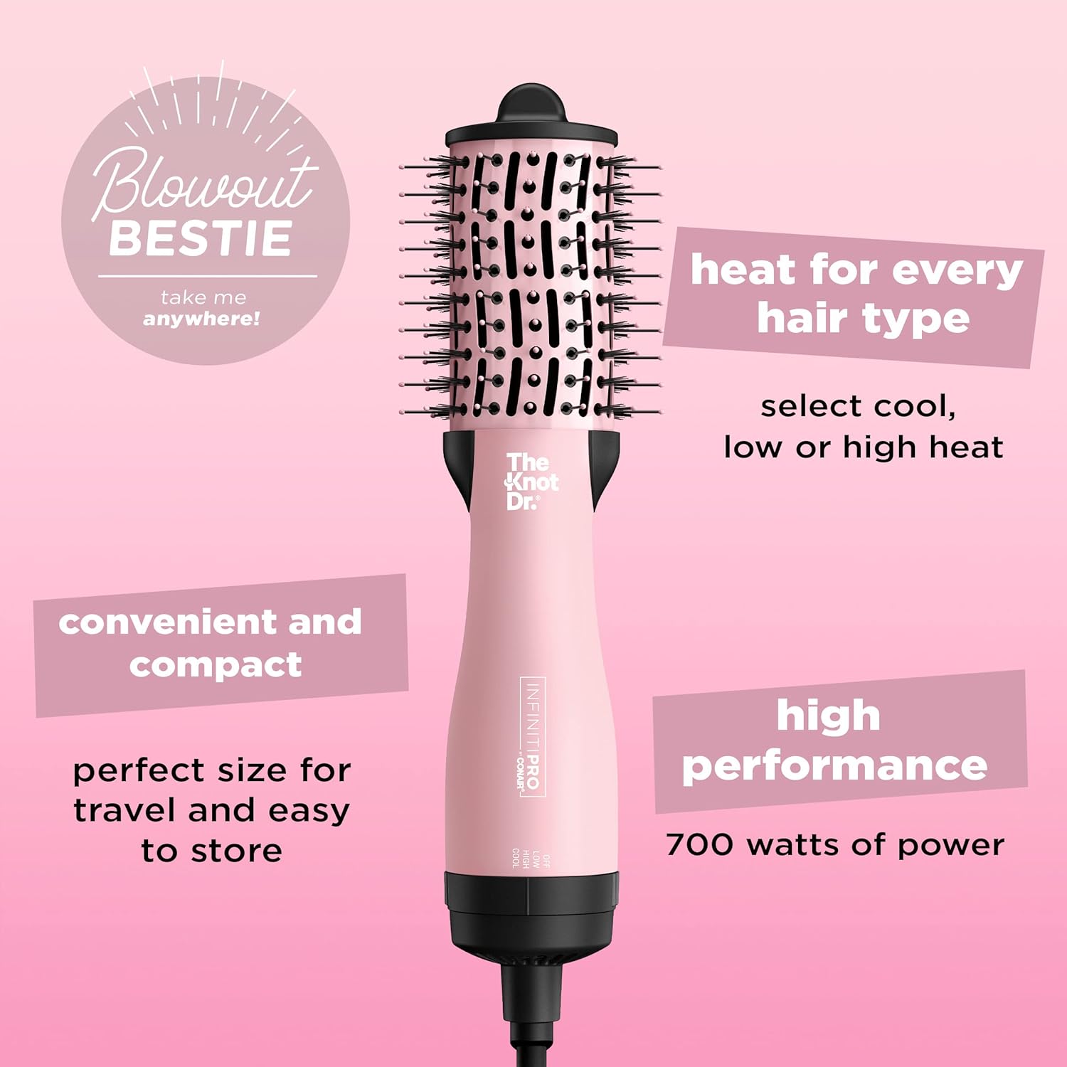 INFINITIPRO BY CONAIR Knot Dr. Compact Oval Hair Dryer and Volumizer Brush - Image 4