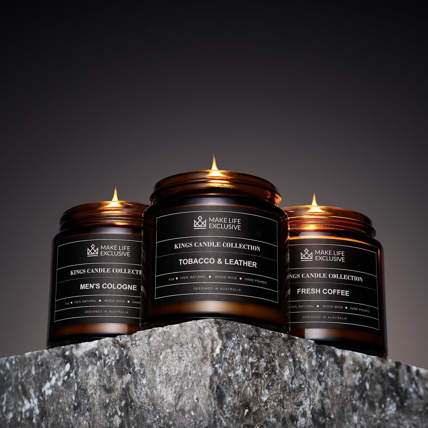 Woodwick Set of 3 4oz Scented Candles for Men Masculine Scents Gift Pack - Image 3