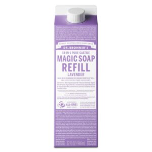 Dr. Bronner's Pure-Castile Liquid Magic Soap Refill - Made with Regenerative Organic Certified Oils, 82% Less Plastic - 18-in-1 Uses for Face, Body Wash, Hand Soap Refill & More - Lavender, 32oz