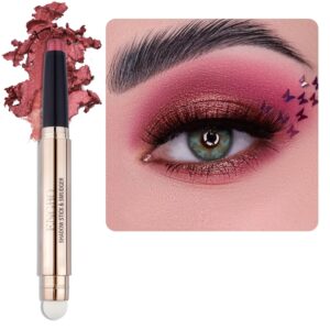 Shimmer Cream Eyeshadow Stick, Eye Brightener Stick Glitter Eyeshadow Crayon Pencil with Soft Smudger, Long Lasting Waterproof Highlighter Eye Shadow Makeup (06 Rose Red Shimmer)