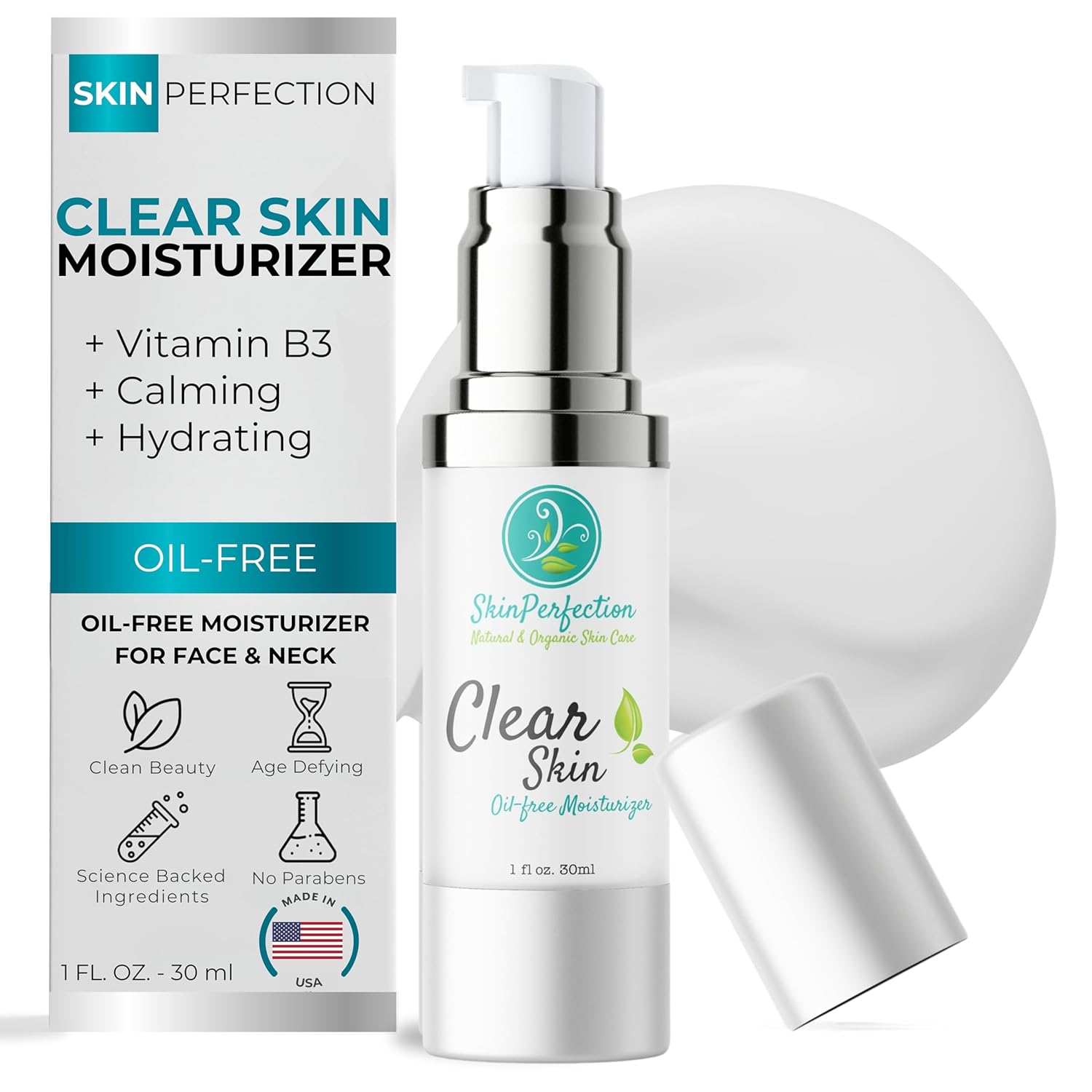 Skin Perfection Clear Skin Oil Free Facial Moisturizer Non-greasy Formula Great for Oily Hydration with Hyaluronic Acid Calming Vitamin B5 Light Gel with Hyaluronic Acid