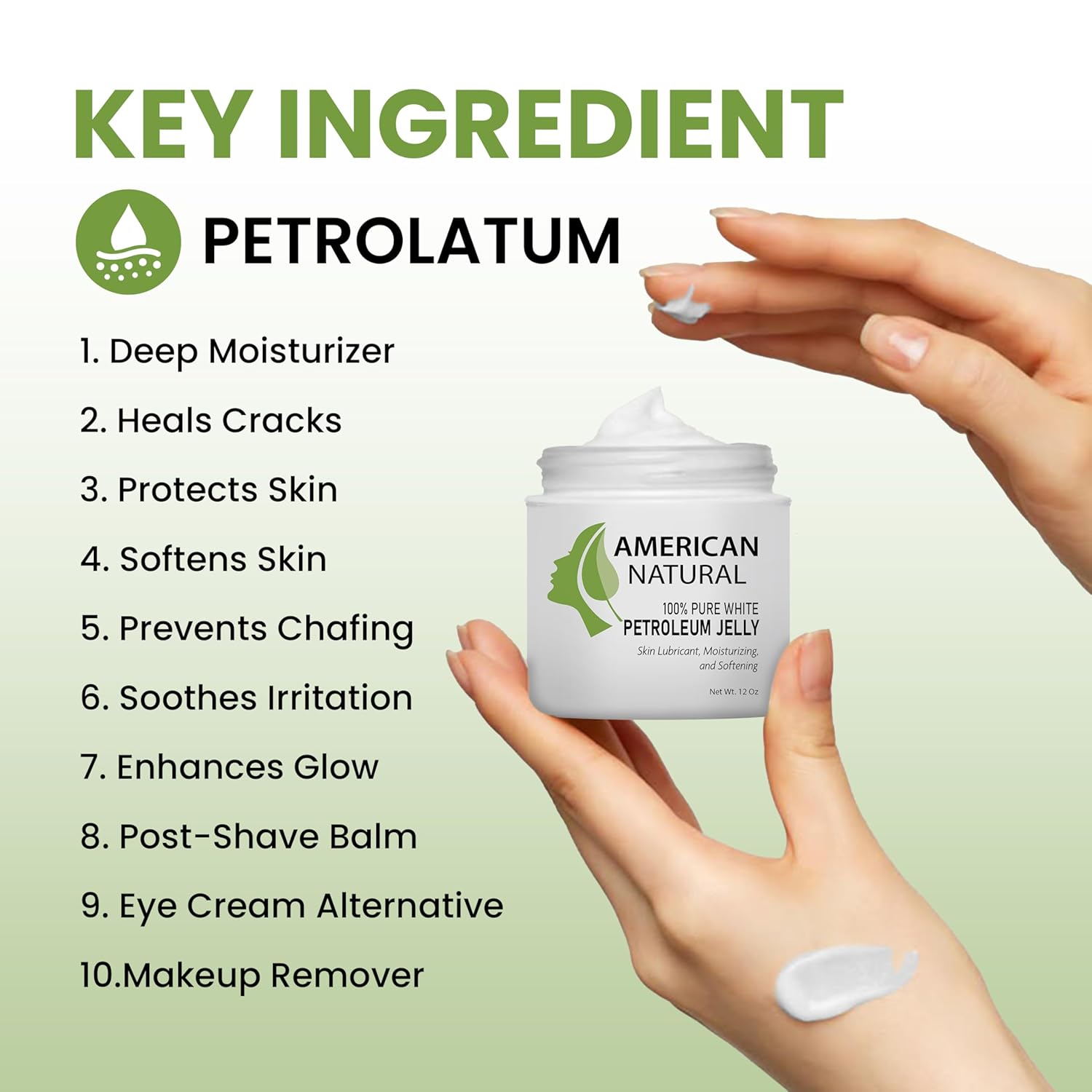 American Natural 100% Pure Ultra White Petroleum Jelly 12 Oz Skin Protectant for Eczema - Image 3