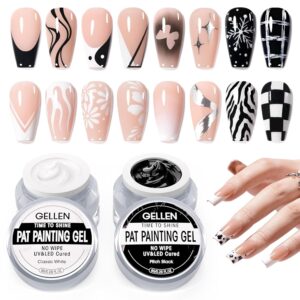 GELLEN Nail Painting Gel 2Pcs 8G Black & White No Wipe Pat Painting Nail Gel for Drawing Striper Liner Floral Painting Gel Polish Nail Art for Salon Home DIY Manicure, UV/LED Curing Required