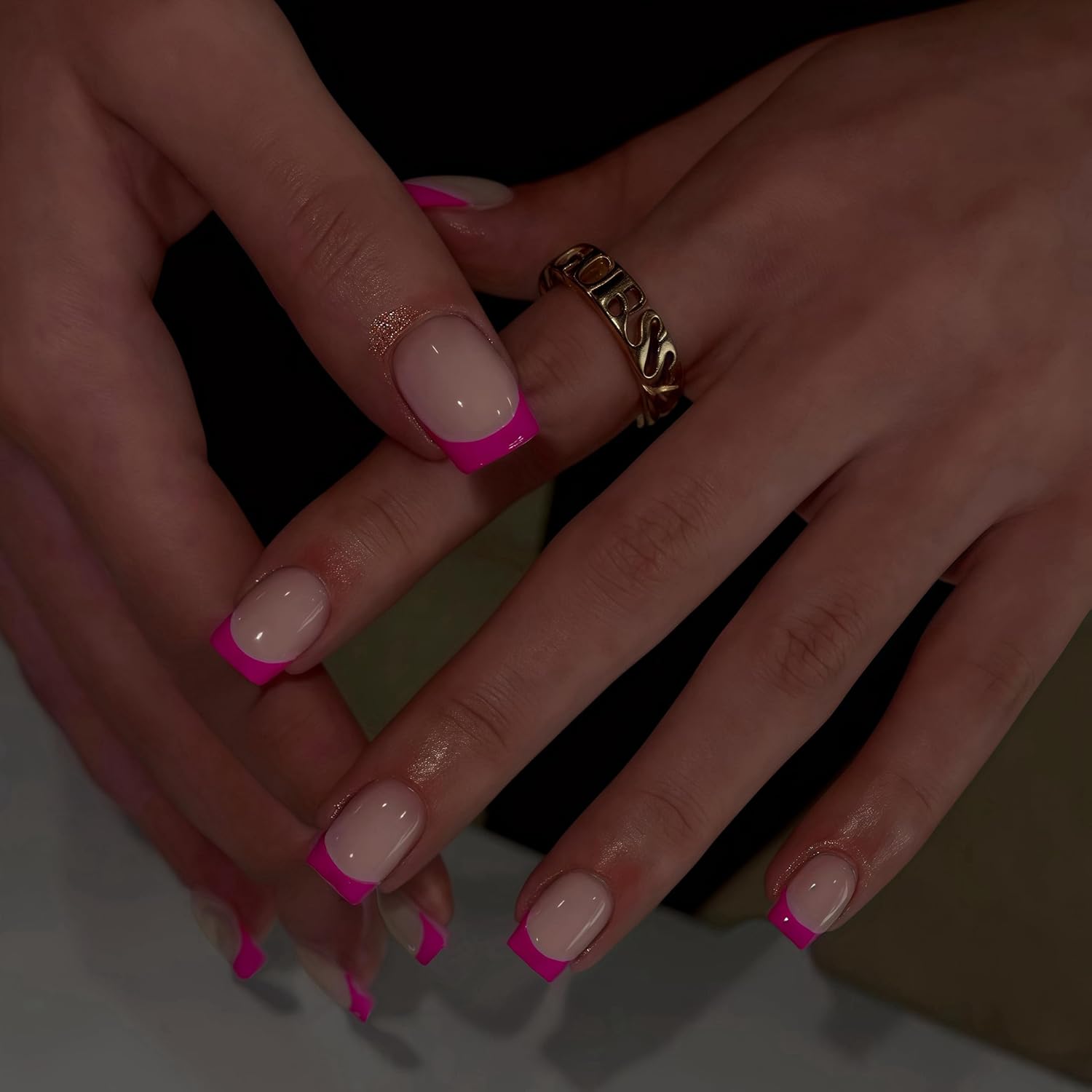 Hot Pink French Tip Press on Nails Short Square Nails Press ons French Tip Glue on Nails for Women DIY Acrylic French Nails Short Gel Nails, Natural Thick Extra Short French Fake Nails 30Pcs 15 Sizes - Image 3