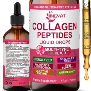 Collagen Peptides Liquid Drops, Multi Collagen Peptides for Women w/ Glucosamine Chondroitin MSM Biotin, Hydrolyzed Collagen Peptides Supports Skin Hair Nail Joints Bones Gut Health, 60 Servings