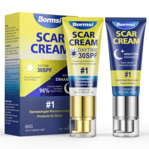 Scar Cream,SPF 30 Suncreen & PM Silicone Intensive Overnight Scar Gel Reduces the Appearance of Scars from Surgical Scars,Stretch Marks,Keloid, 2 Tube,1.76 oz/Tube