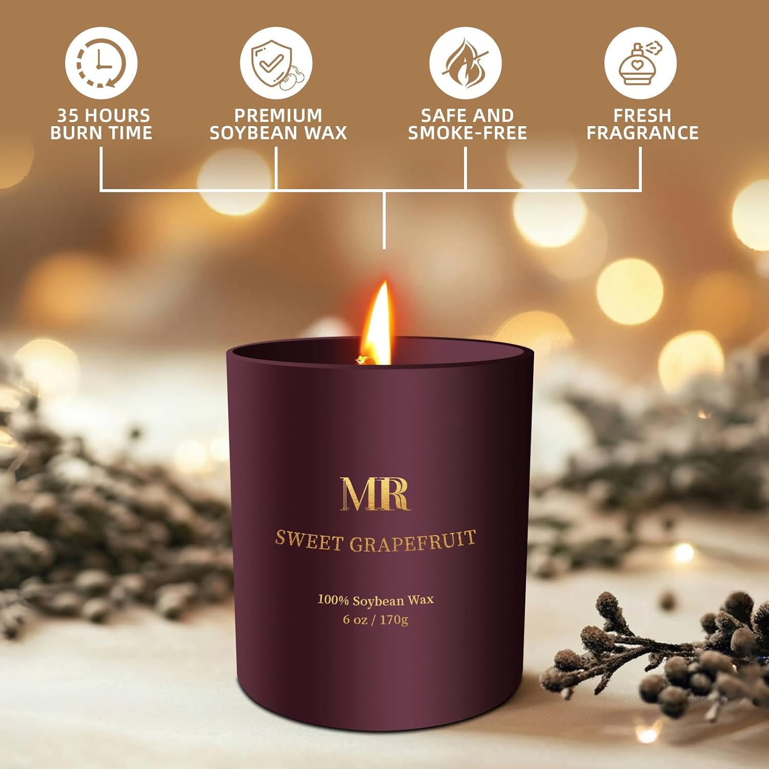 Sweet Grapefruit Aromatherapy Soy Candle 6oz for Home and Gifts - Image 4