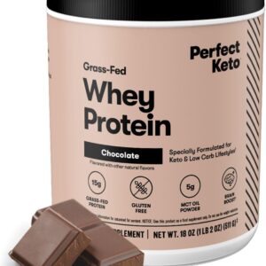 Perfect Keto Pure Whey Protein Powder Isolate Delicious 100% Grass Fed Meal Replacement Shake No Artificials, Gluten Free, Soy Free, Non-GMO (Chocolate)