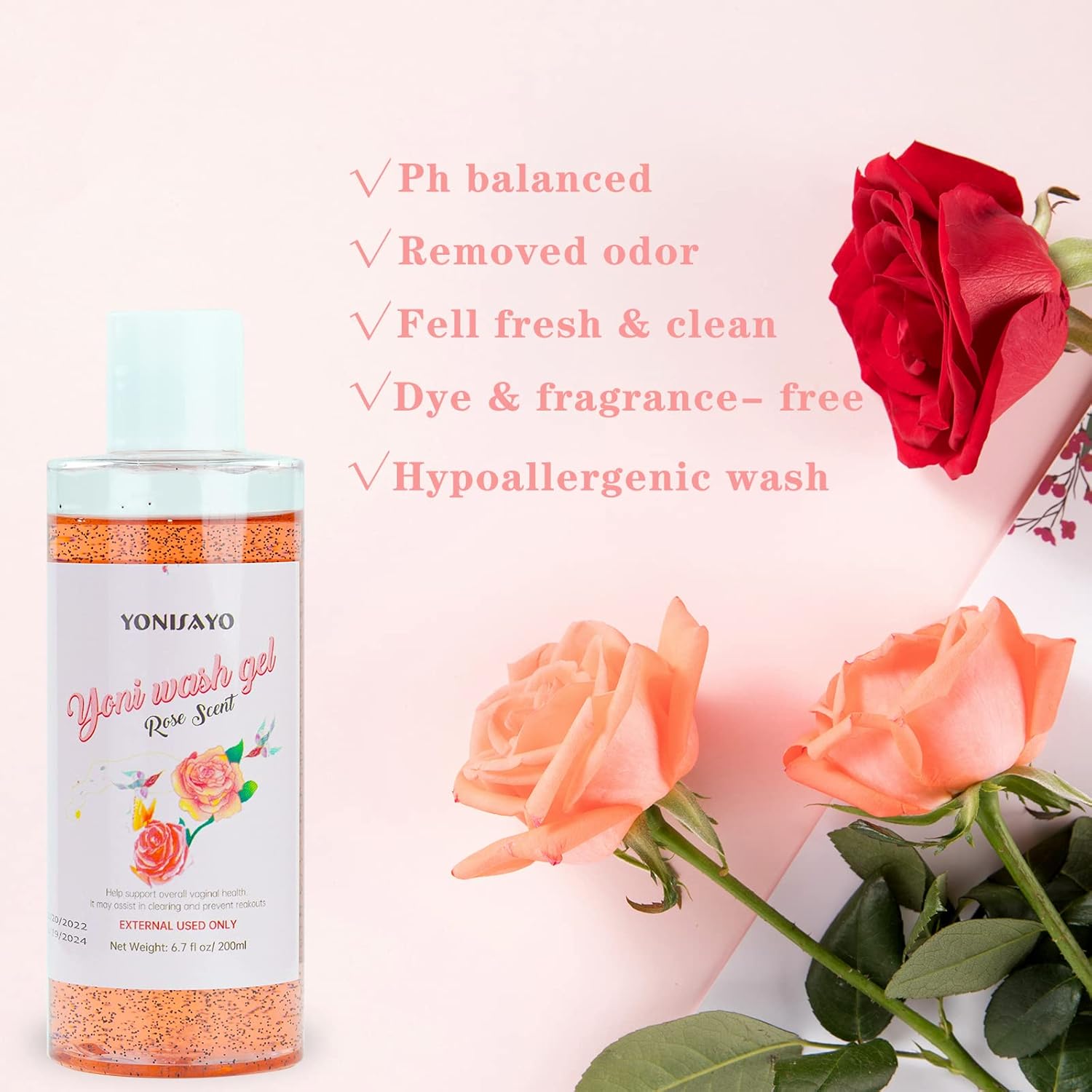 Yoni Wash Yoni Oil Set for Women, Feminine Wash with Cleaning Factor, Remove Odor, pH Balance for Women and Vaginial Deodorants, 6.7 fl.oz Intimate Wash, Natural Feminine Oil 30ml, Rose - Image 2