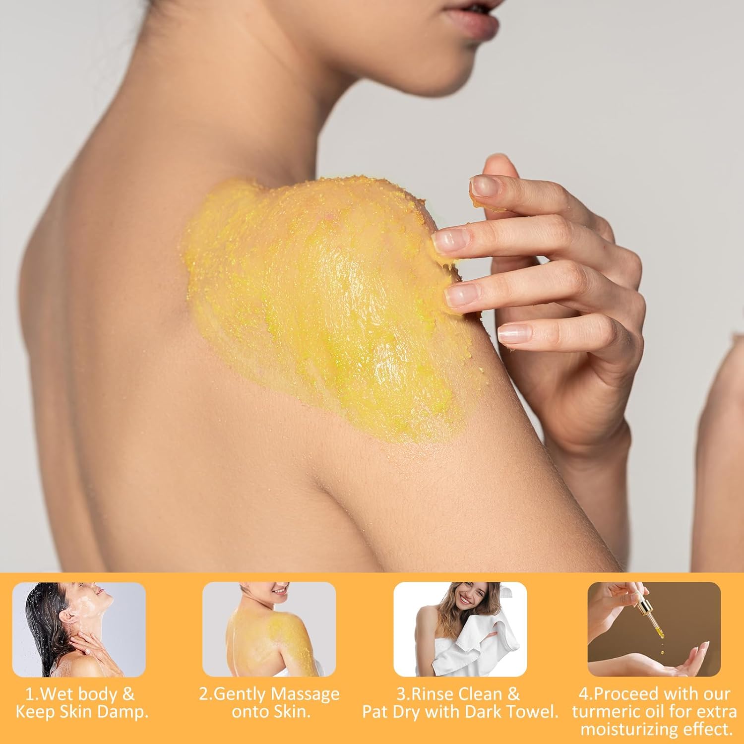 Turmeric Body Scrub Tumeric Oil Set, Natural Soothing Remove Dead Skin For Body, Face, Hand, Foot, Skincare Bikini Private Area, Smooth Hydrating Exfoliating Scrub Suitable for All Skin Types - Image 6