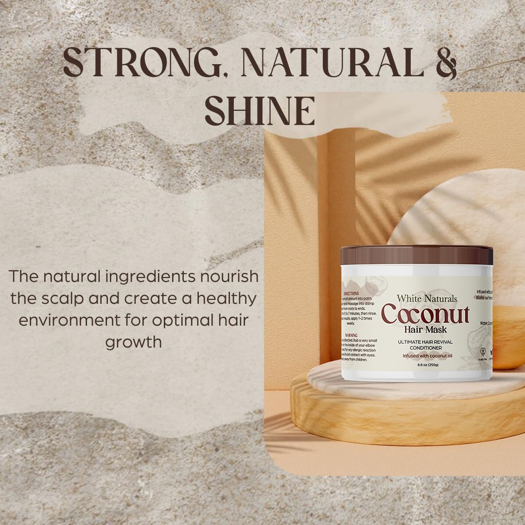 Organic Coconut Hair Mask for Hair Growth and Volume, Moisturizing and Deep Conditioning Mask For Dry Damaged Hair, Hair Tchicking Treatment Cream Mask, Fights Breakages and Split Ends - Image 4