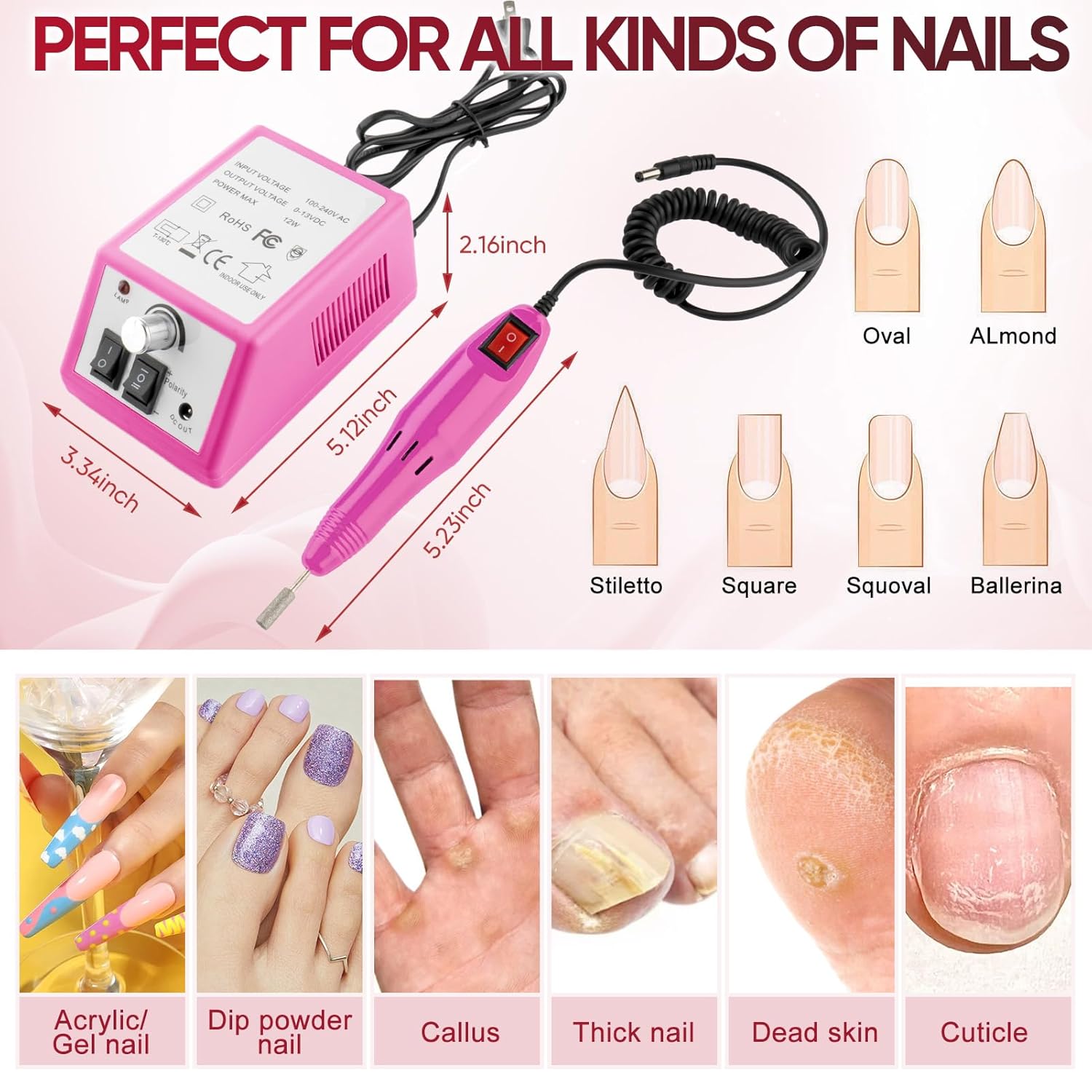 Professional Electric Nail Drill Machine Kit Acrylic Gel Dip Powder Art Shape Remover Polisher Grinder 156 Sanding Bands - Image 4