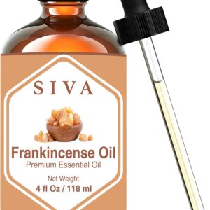 Siva Frankincense Essential Oil - 4 Fl Oz – Natural Boswellia Serrata Oil - for Diffuser, Face, Skin Care, Aromatherapy, Hair Care, Scalp and Body Massage - with Dropper