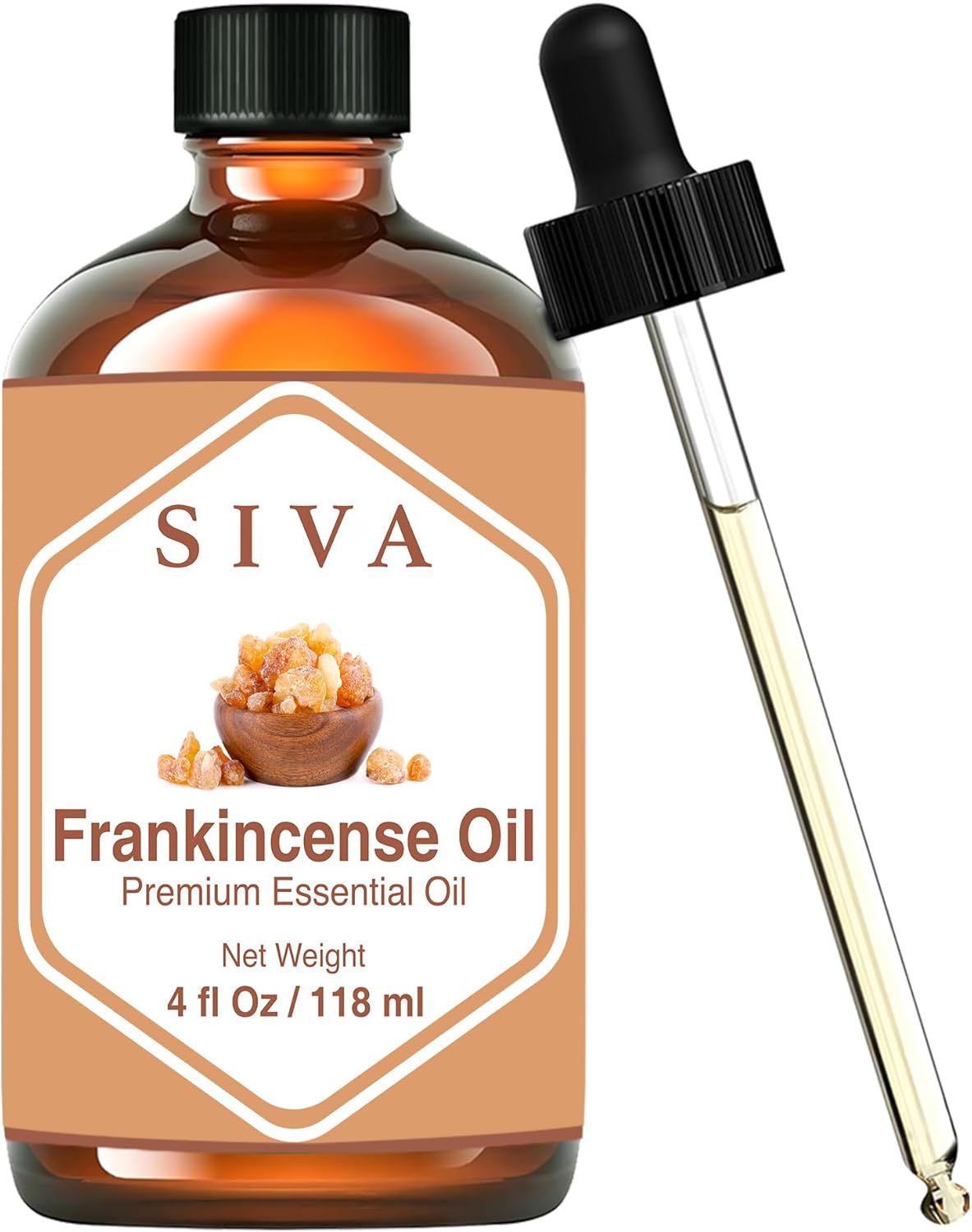 Siva Frankincense Essential Oil - 4 Fl Oz – Natural Boswellia Serrata Oil - for Diffuser, Face, Skin Care, Aromatherapy, Hair Care, Scalp and Body Massage - with Dropper