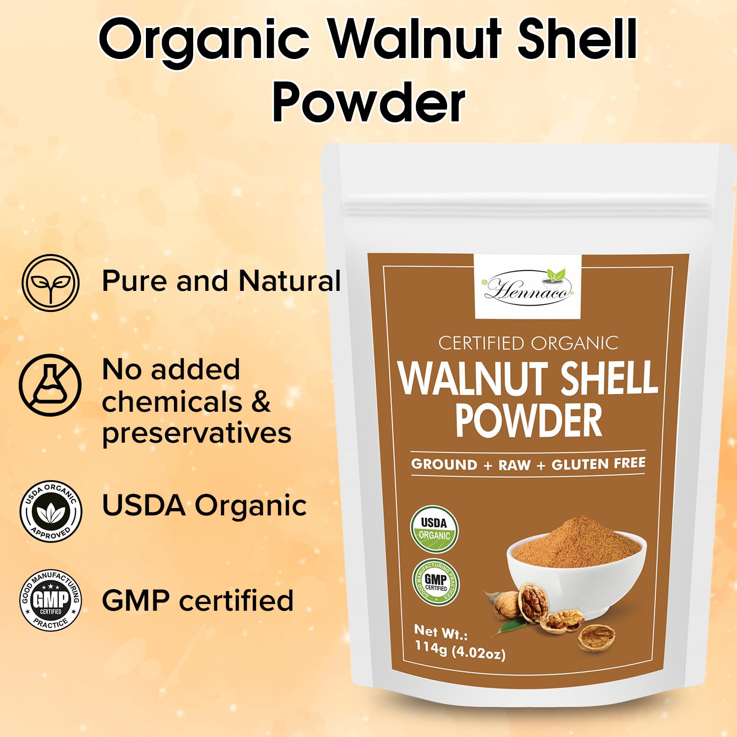 Organic Walnut Shell Powder| Natural Exfoliant | Resealable Zip Lock Pouch | USDA Organic| Pure & Natural Powder for Skin | Suitable for Face, body, & Foot Scrub | 114 Grams (4 OZ) - Image 2
