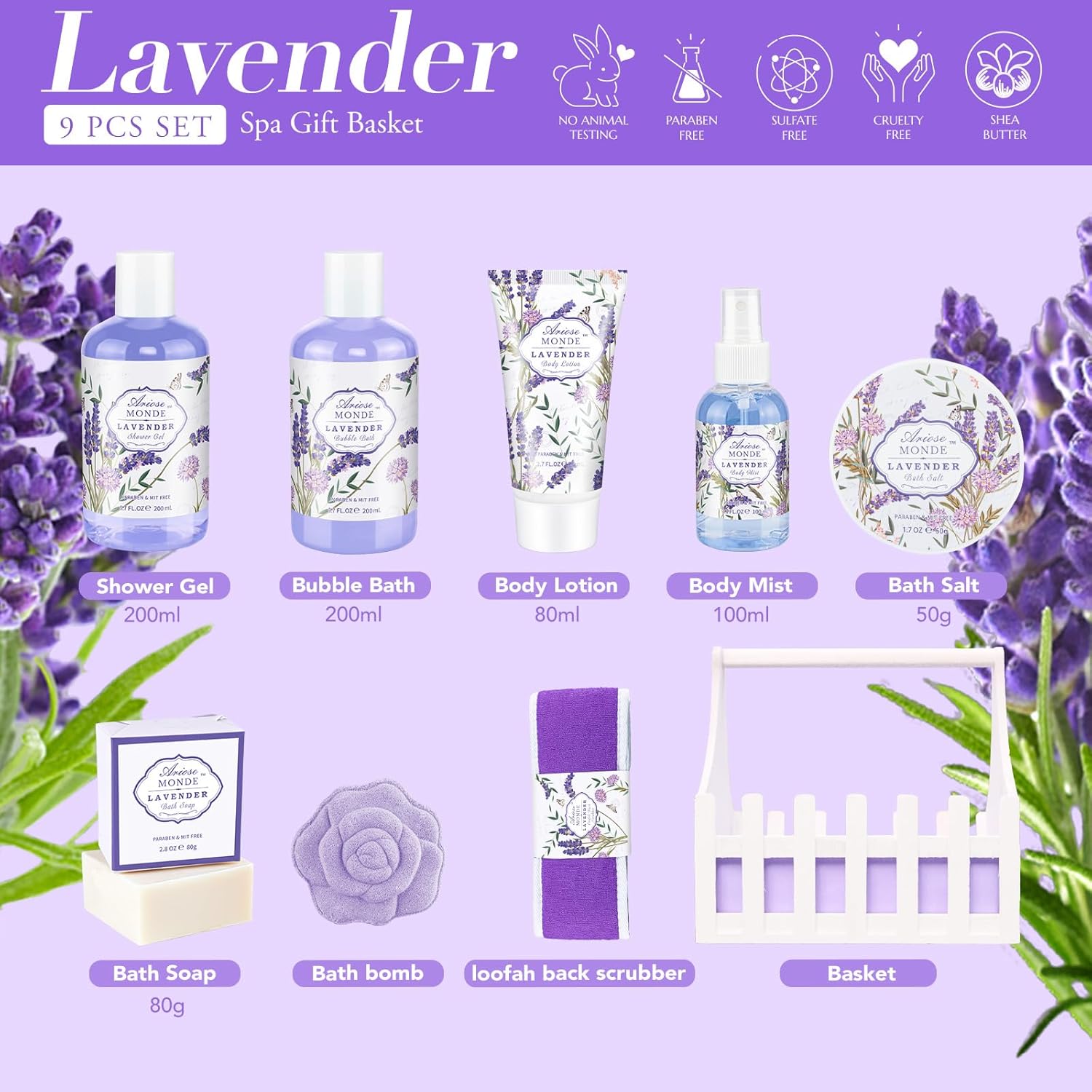 Luxury Lavender & Jasmine Spa Gift Set for Women - 7 Piece Body Care Collection - Image 2