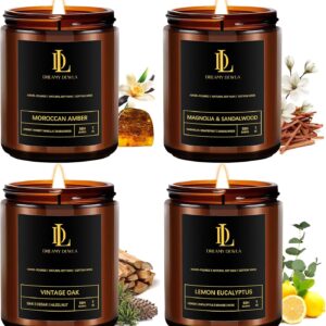 Scented Candles Set, Men Candle Set, 4 Pack Candles Gifts for Men, Soy Candle Scents of Vintage Oak/Magnolia & Sandalwood/Moroccan Amber/Lemon Eucalyptus
