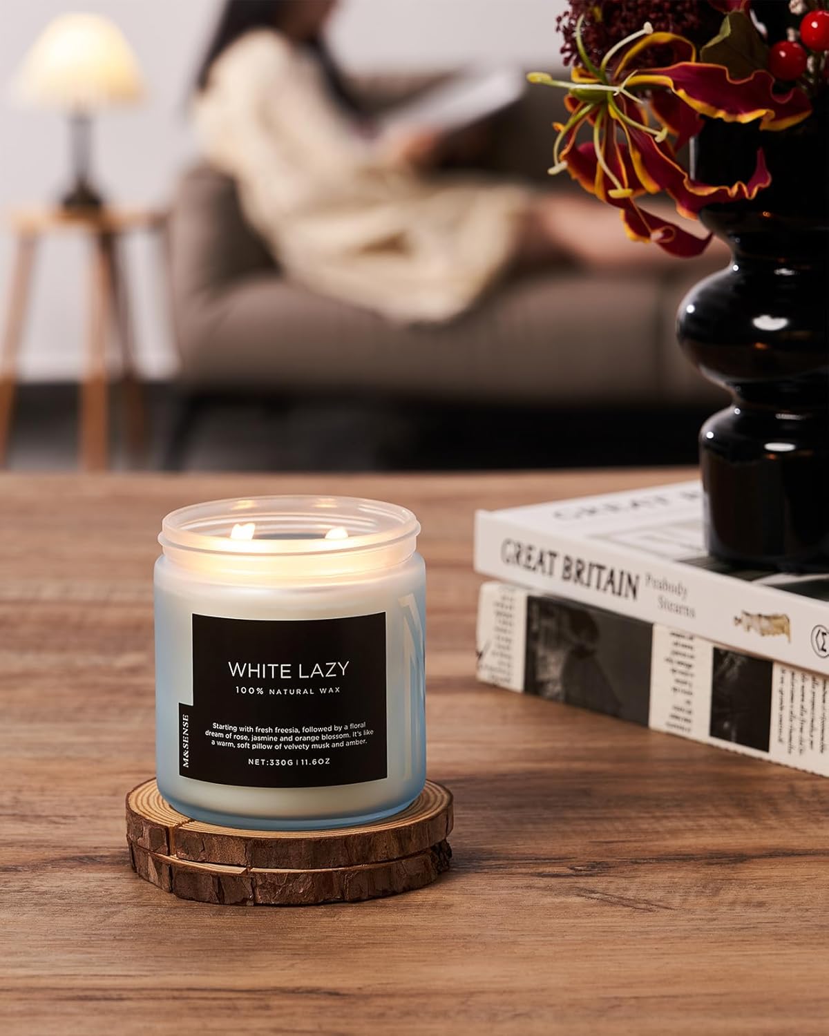 M&SENSE Jasmine & Clean Cotton Spring Scented Candle, 11.6oz Aromatherapy Gifts 2 Wick 70 Hours Long Lasting Burn, Natural Organic Soy Candle, Housewarming Gifts for Dad Mom Friends - Image 7