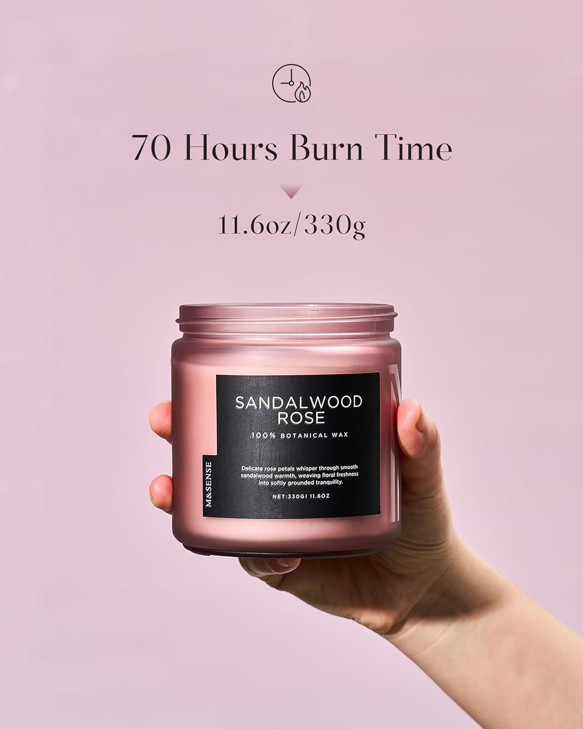 M&SENSE Sandalwood Rose Scented Candle - 11.6oz Natural Soy Wax Non Toxic 70-Hour Burn Long Lasting Candle, 2-Wick Strong Scent for Home - Slow-Burning Housewarming Gift for Men & Women - Image 3