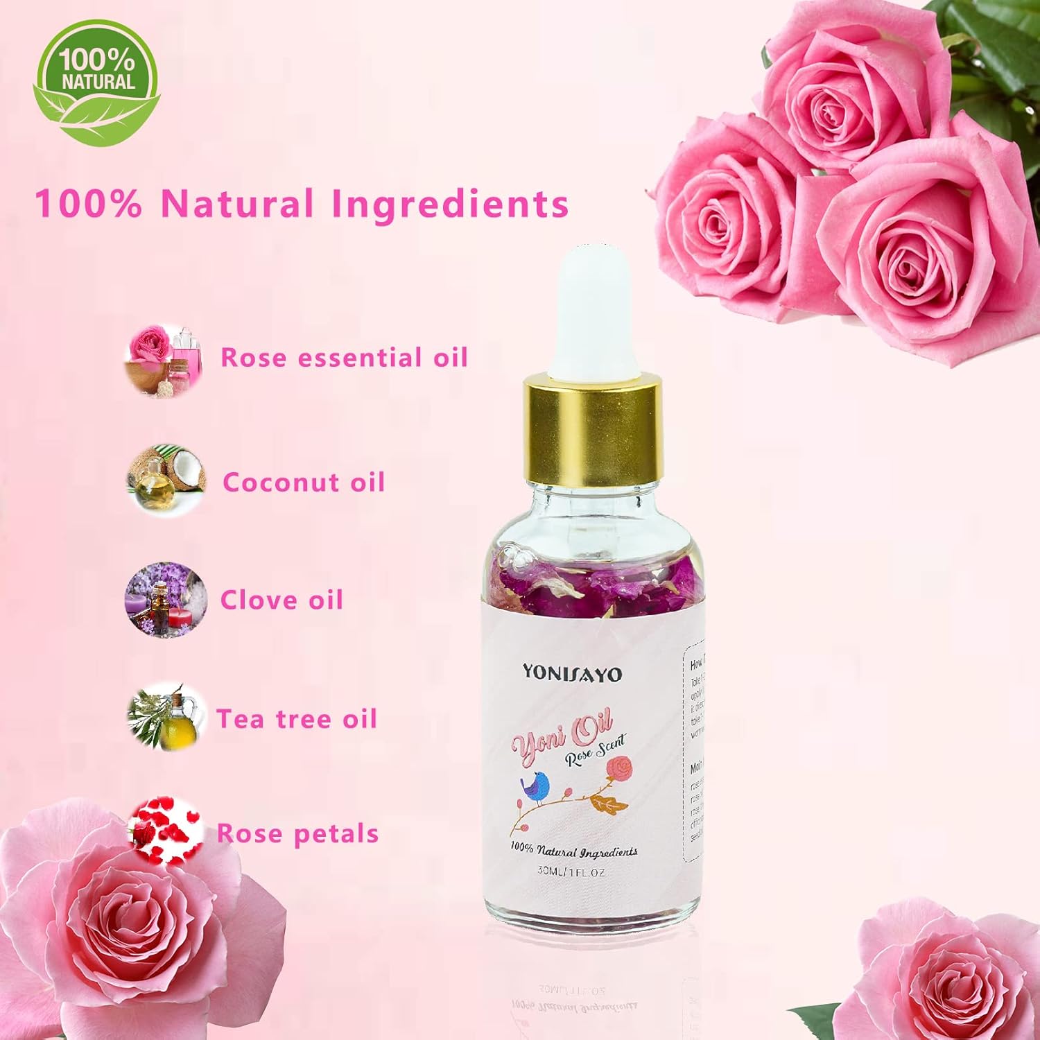 Yoni Wash Yoni Oil Set for Women, Feminine Wash with Cleaning Factor, Remove Odor, pH Balance for Women and Vaginial Deodorants, 6.7 fl.oz Intimate Wash, Natural Feminine Oil 30ml, Rose - Image 7