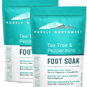 Epsom Salt Tea Tree Foot & Body Soak-Toenail Repair & Ingrown Nails, Athletes Foot Burning & Itching-Stubborn Foot Odor & Softens Callouses-Purely Northwest-USA 2 LB