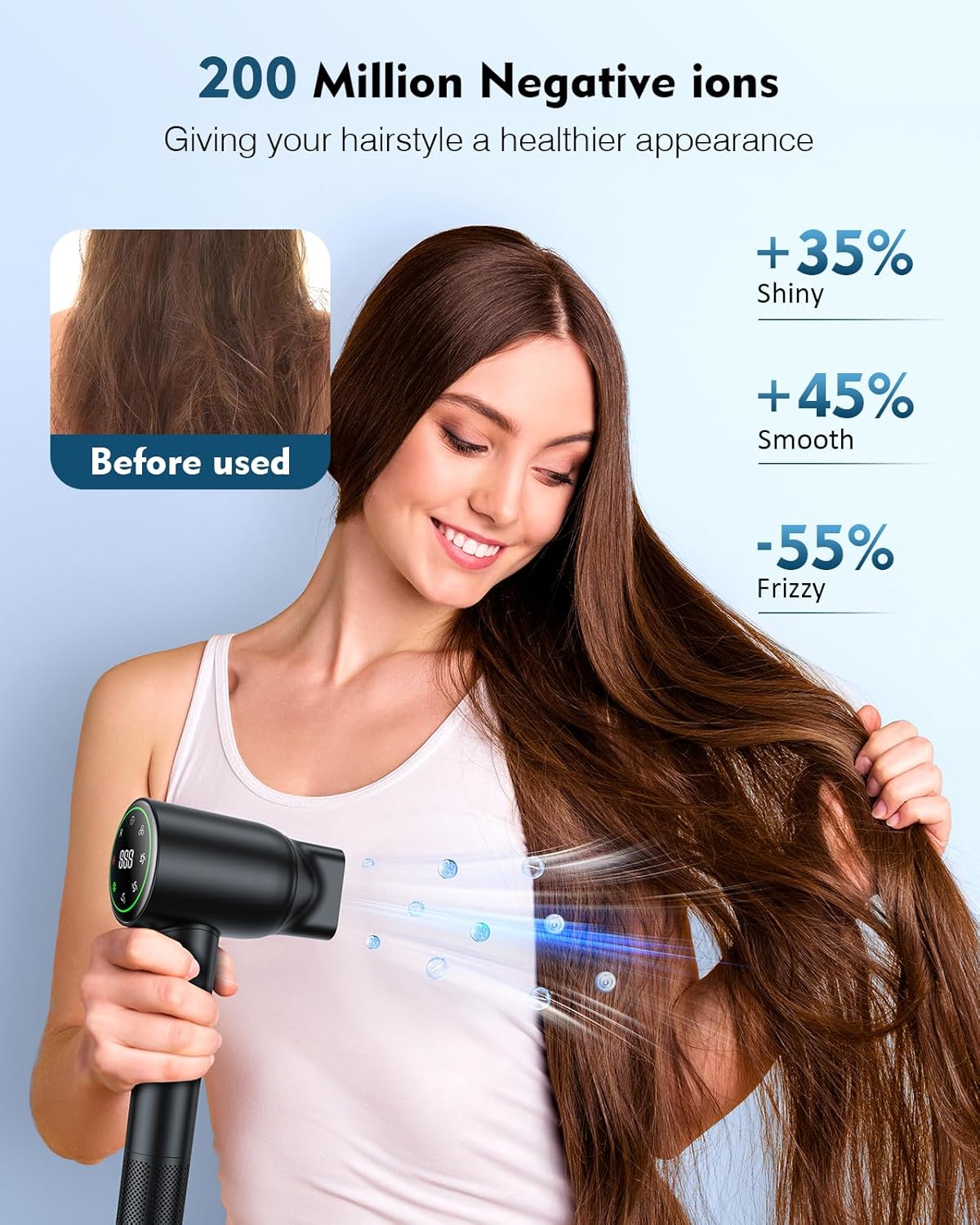 160000 RPM Brushless Motor Hair Dryer with 200 Million Negative Ions, Portable, Includes Diffuser Attachment - Image 4