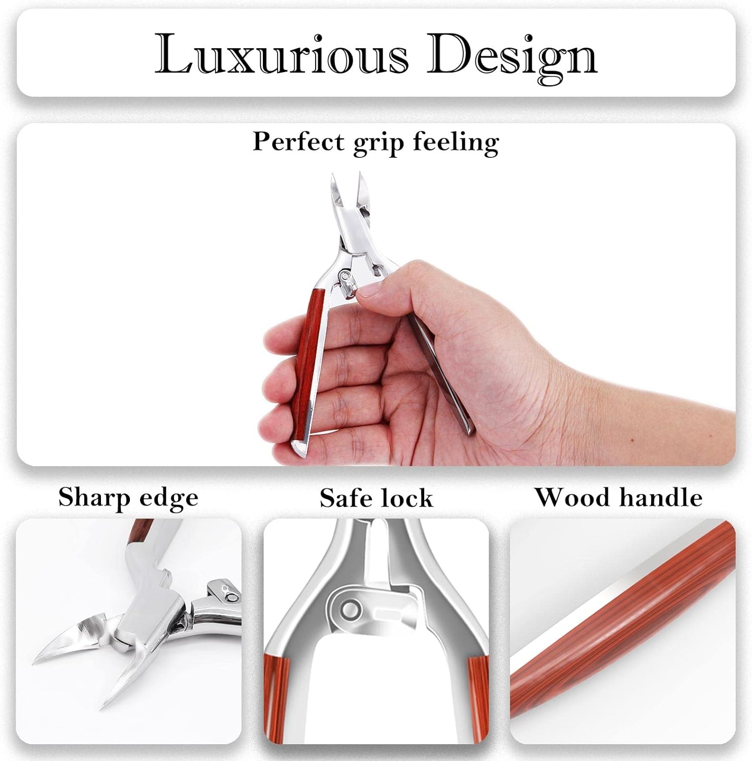 Podiatrist Toenail Clippers for Ingrown&Thick Toenails, alicates para uñas de pies, Luxury Wooden Handle Nail Clippers, Professional Toenail Cutter for Seniors, Men, Women - Image 3
